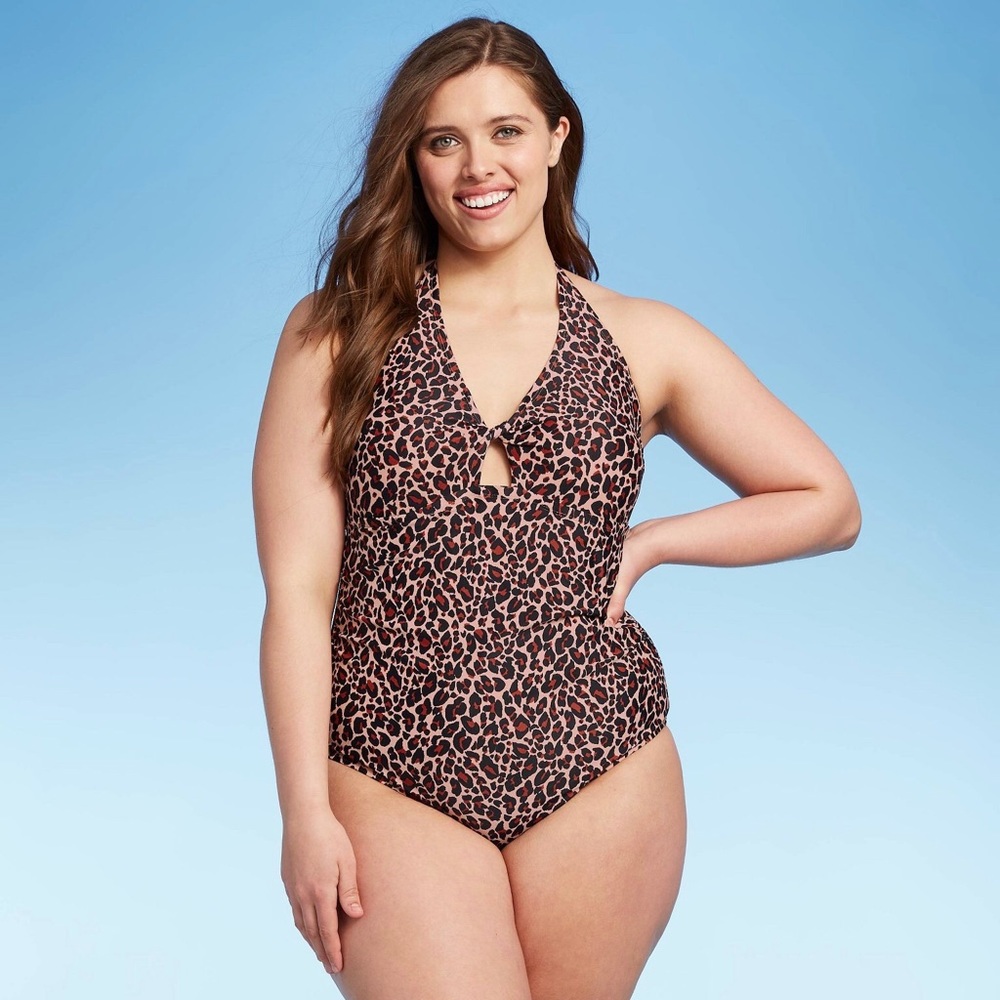 Women's Twist-Front One Piece Swimsuit Leopard 22W NWT